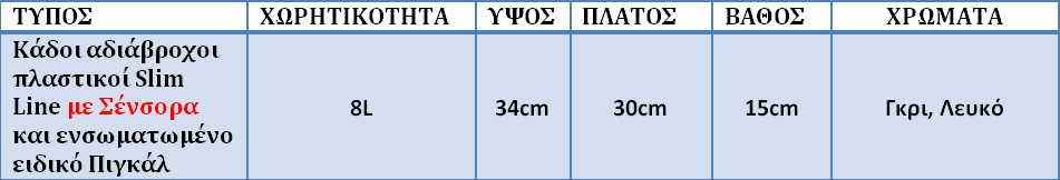 Κάδοι Slim Line με Σένσορα και Ενσωματωμένο Ειδικό Πιγκάλ